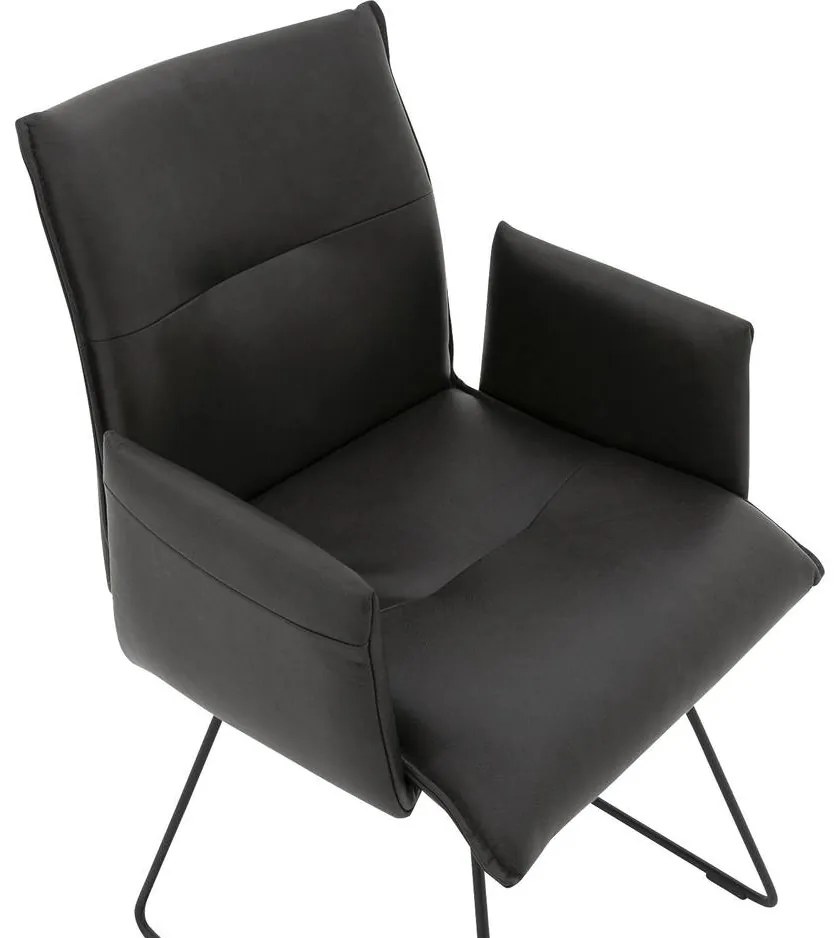 Goossens Excellent Eetkamerstoel Nica grijs leer met armleuning en Sledevoet,, modern design