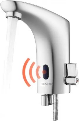 VEVOR Touchless wastafelkraan (verchroomd zilver) Automatische wastafelkraan voor in de badkamer, handsfree verstelbare eengreepsmengkraan, op batterijen werkende sensorkraan, verchroomd zilver
