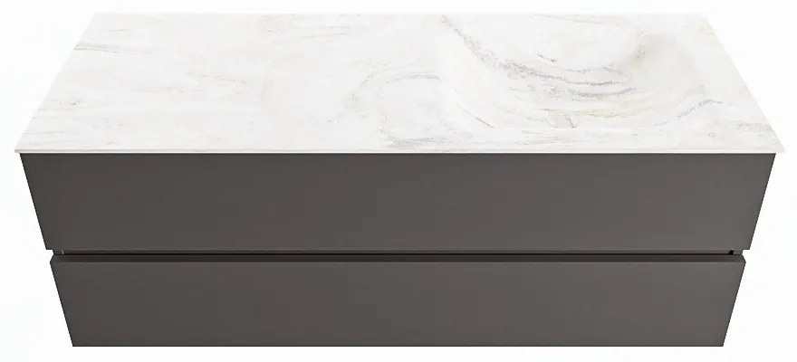 Mondiaz Vica DLux badmeubel 130cm dark grey 2 lades met wastafel ostra rechts 1 kraangat