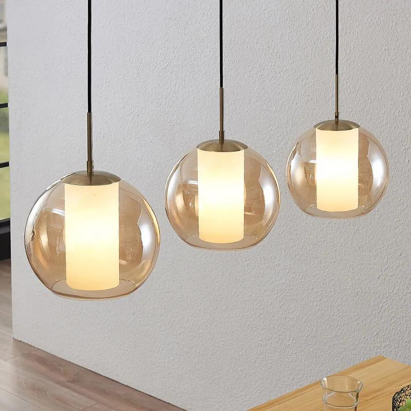 Yela glazen hanglamp, 3-lamps barnsteen - lampen-24