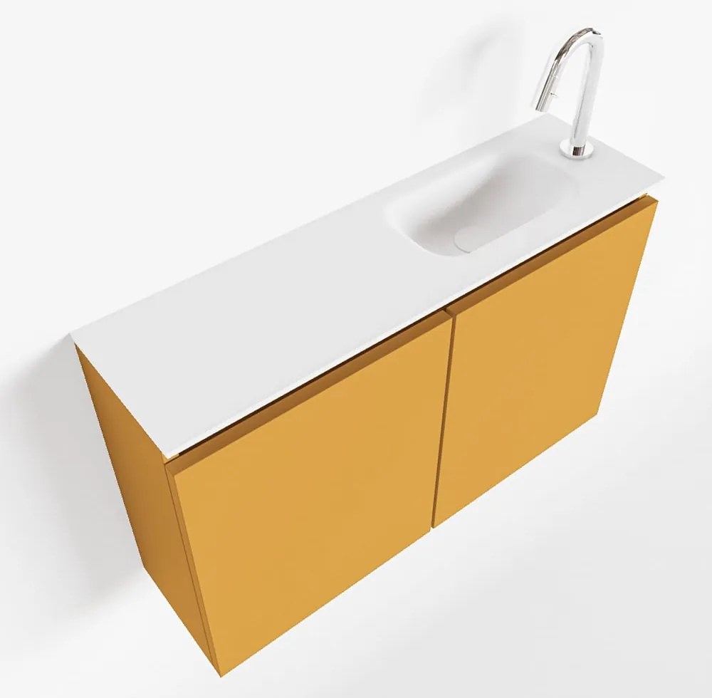 Mondiaz Ture 80cm toiletmeubel ocher met wastafel talc rechts 1 kraangat