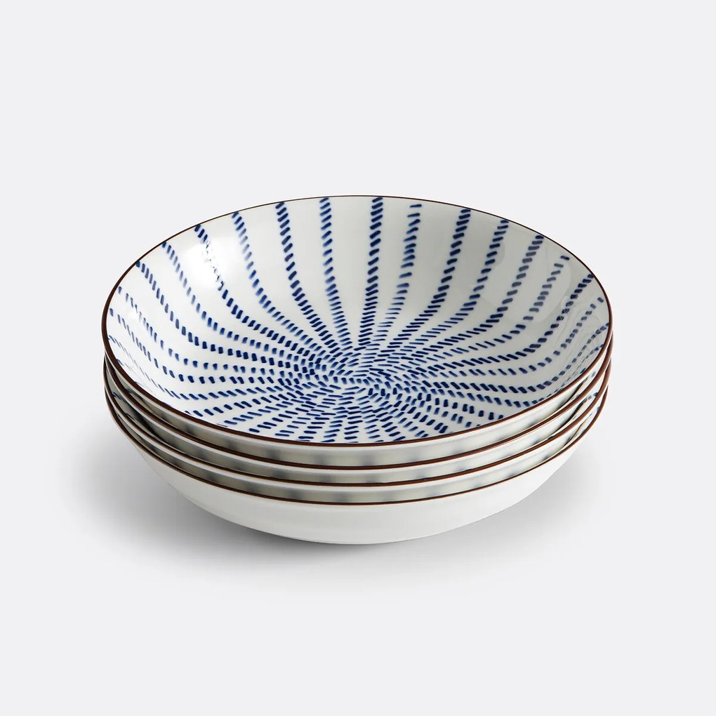 Set van 4 diepe borden met straalmotieven, Bowlia