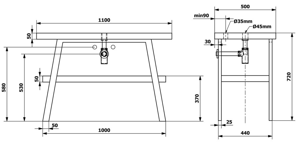 Sapho Twiga staand badmeubel 110cm zwart stalen frame cement