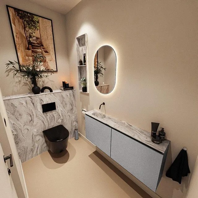 MONDIAZ TURE-DLUX 120cm toiletmeubel Plata. EDEN wastafel Glace positie links. Zonder kraangat. TUREDX120PLAL0GLA