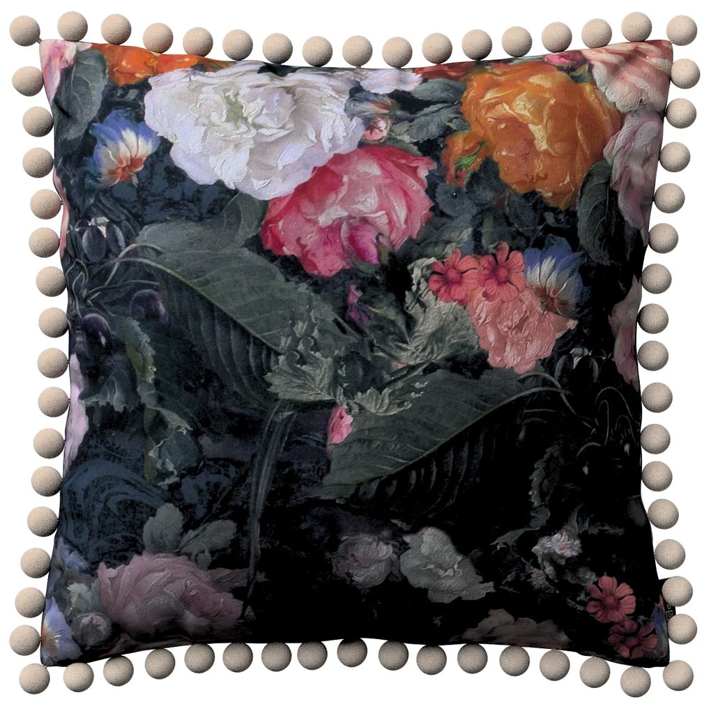 Dekoria Kussenhoes Wera met pompons, grijs-roze 45 x 45 cm