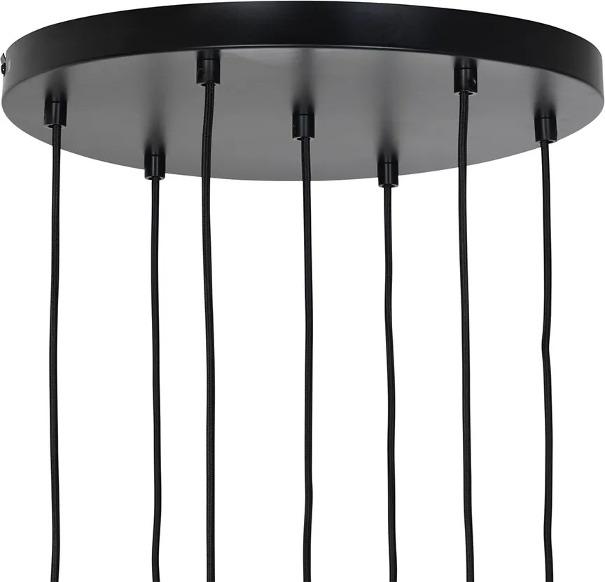 Art Deco hanglamp zwart met smoke glas 7-lichts - Laura