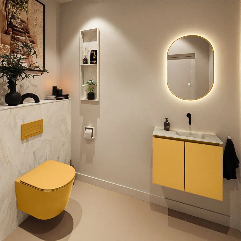 Mondiaz Ture DLux toiletmeubel 60cm ocher met wastafel ostra rechts zonder kraangat