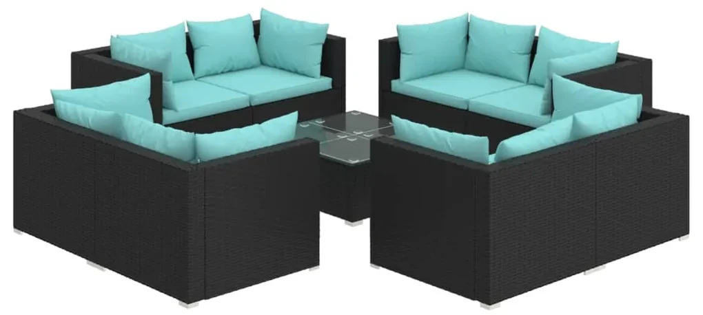 vidaXL 9-delige Loungeset met kussens poly rattan zwart
