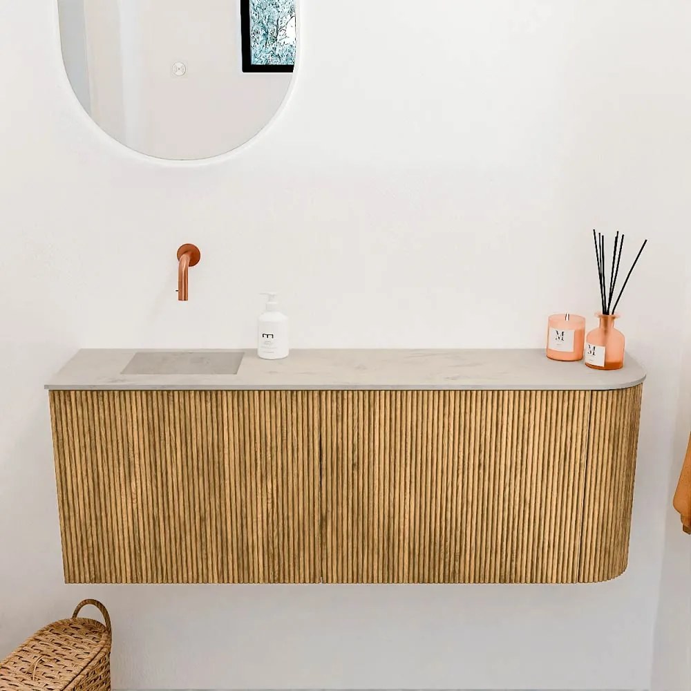 Mondiaz Joya DLux 110cm toiletmeubel ronding rechts oak met wastafel faye links zonder kraangat opalo