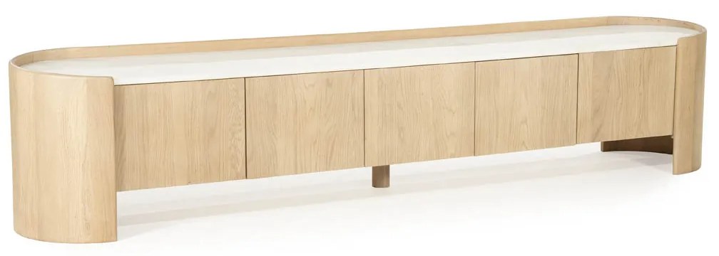 Tv-meubel Eiken Met Wit Marmer 240 Cm - 240x45x50cm.