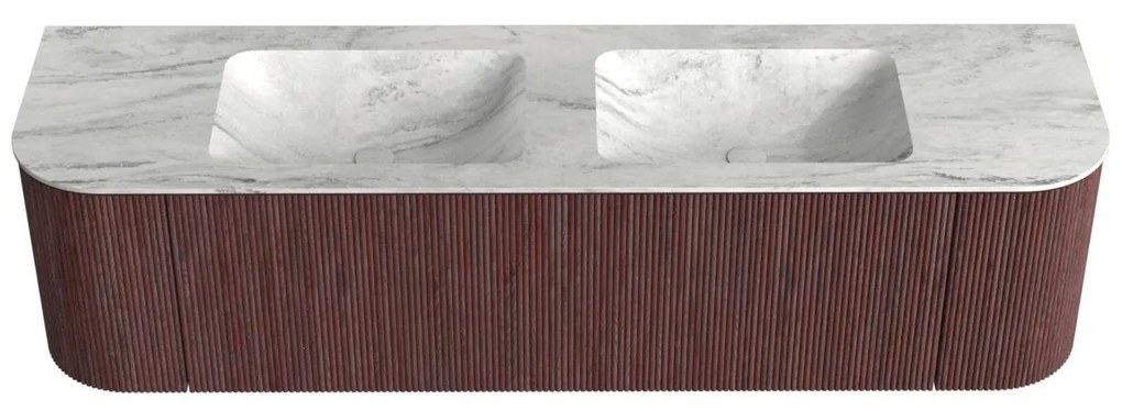 Mondiaz Kurve-dlux 170cm badmeubel ronding links/rechts ruby met 1 lade en 2 deuren en wastafel leaf dubbel zonder kraangat opalo