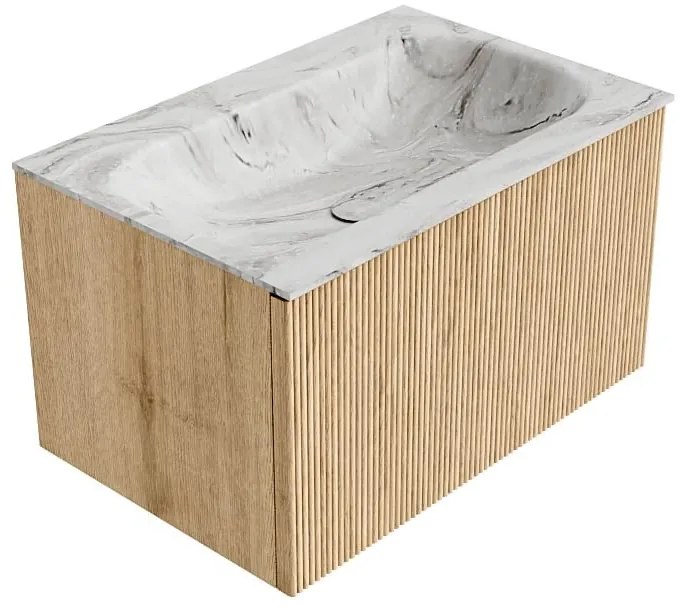 Mondiaz Kurve-dlux 70cm badmeubel oak met 1 lade en wastafel big small midden zonder kraangat glace