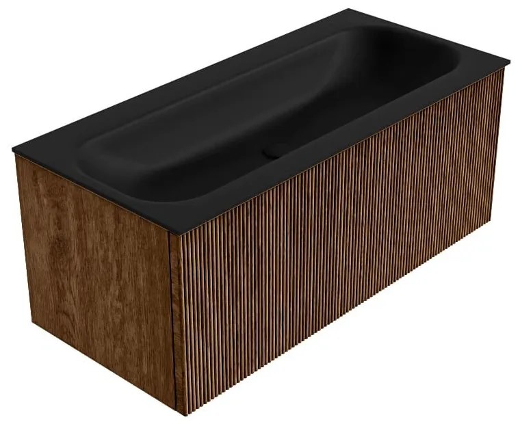 Mondiaz Kurve 100cm badmeubel walnut met 1 lade en wastafel big medium midden 1 kraangat urban