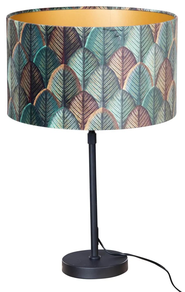 Tafellamp zwart met velours lampenkap blad dessin met gouden binnenkant - Parte Klassiek / Antiek, Modern E27 rond Binnenverlichting Lamp