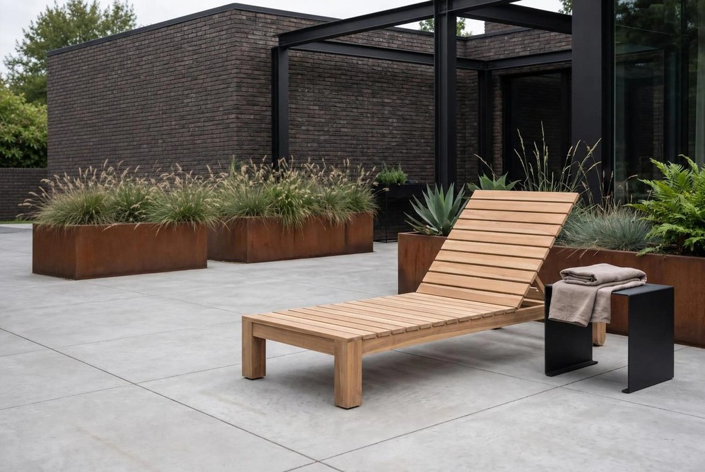 Santika Furniture Santika Arlington Lounger Met Green Kitsilano Kussen Teak Old Teak Greywash