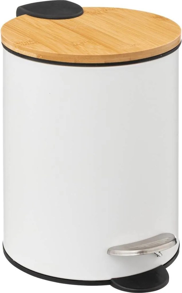 5Five pedaalemmer'Soft'wit 3L - 24 cm - Kleine prullenbak met soft-close en bamboe deksel - Voor badkamer en toilet