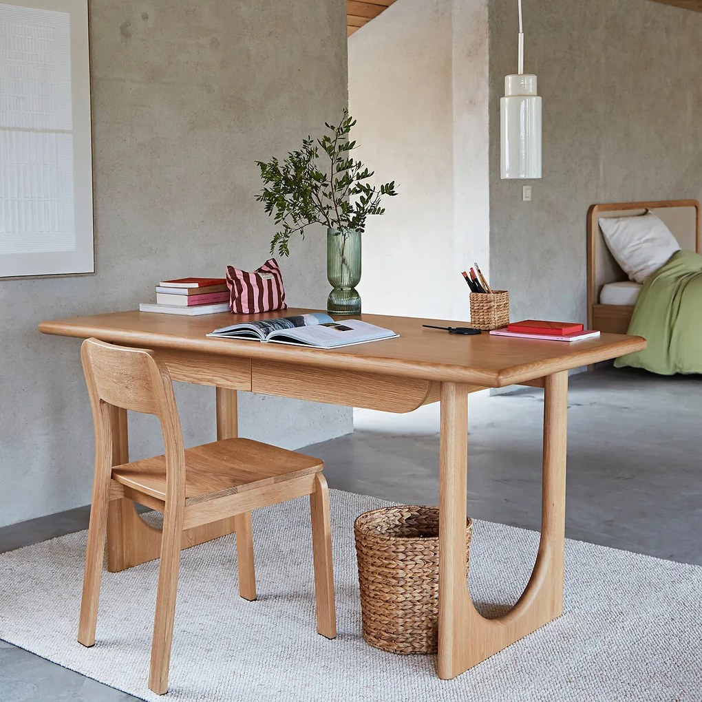 XL bureau in eiken en fineer, 2 lades, Douve