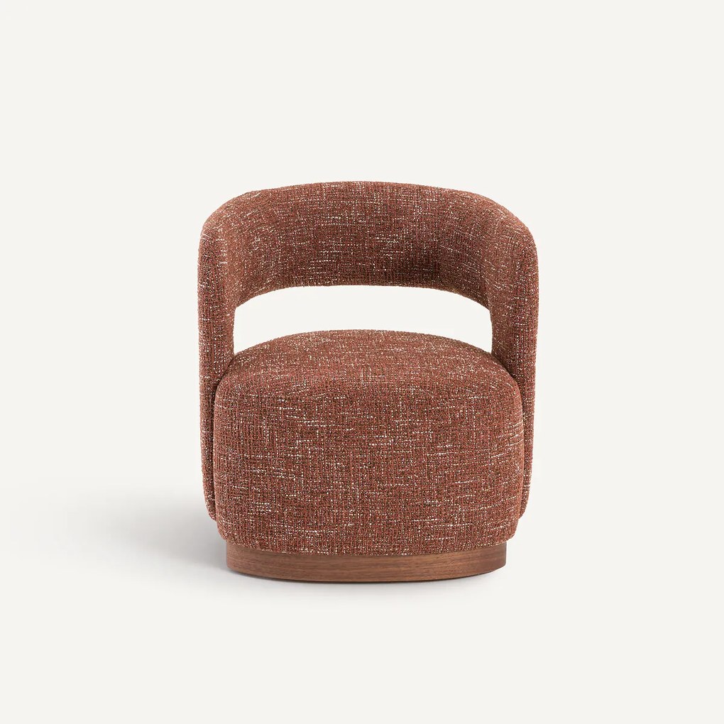 Draaifauteuil met walnoten onderstel, stof met structuur, Jesper
