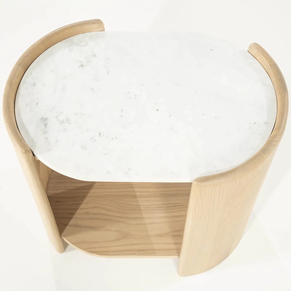 Bijzettafel Eiken Met Wit Marmer - 50 X 35cm.
