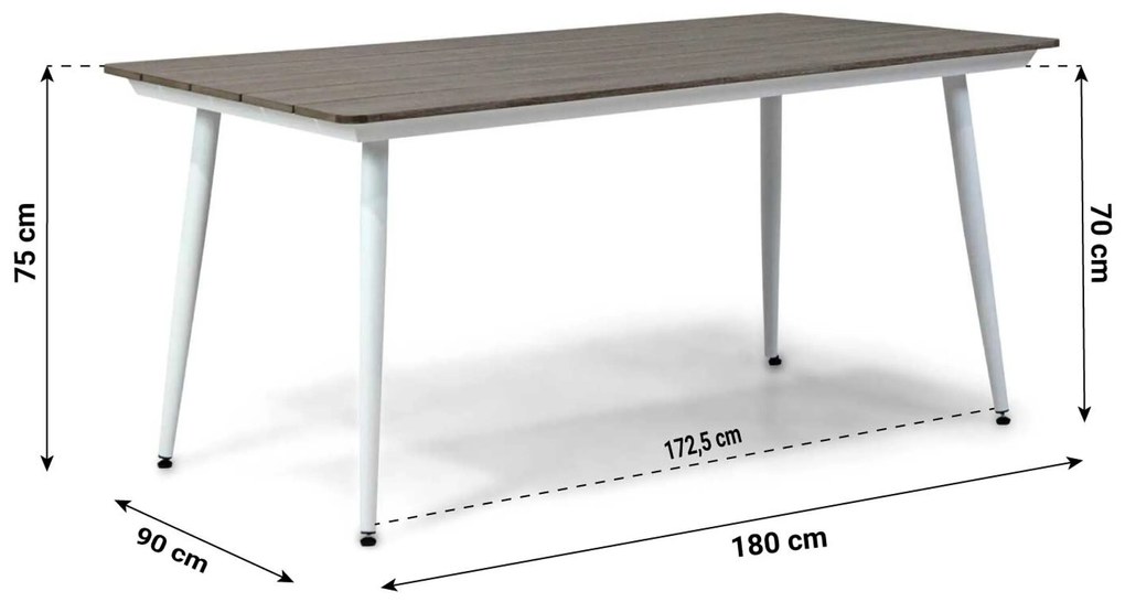 Tuinset 4 personen 180 cm Rope /Aluminium/polywood Wit Santika Furniture Santika