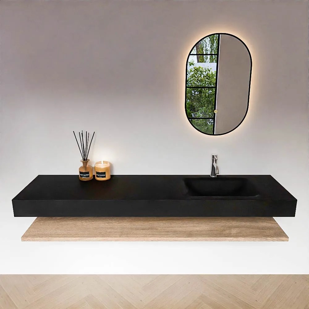 Zaro Alan badmeubel 180cm met planchet washed oak en vrijhangende wastafel cloud rechts 1 kraangat urban