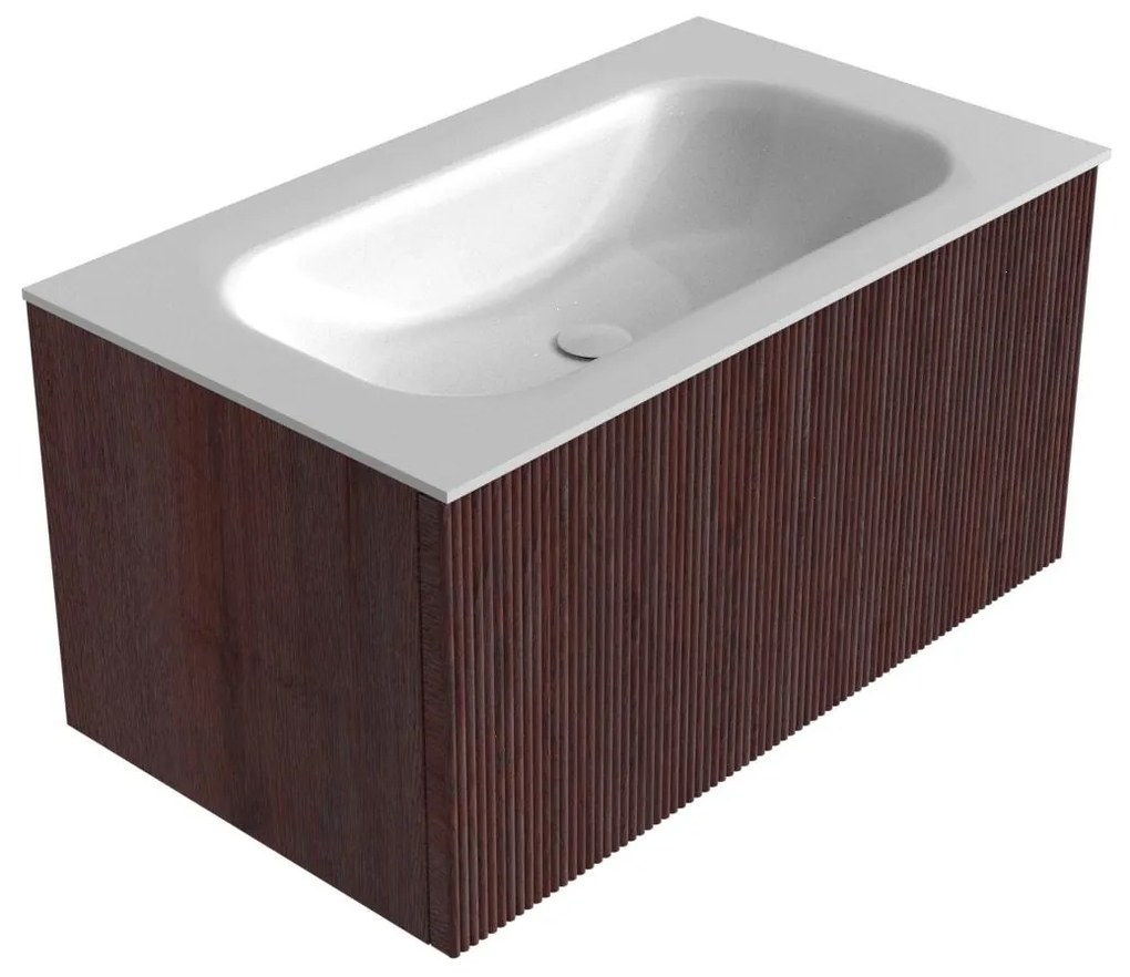 Mondiaz Kurve 80cm badmeubel ruby met 1 lade en wastafel big small midden zonder kraangat