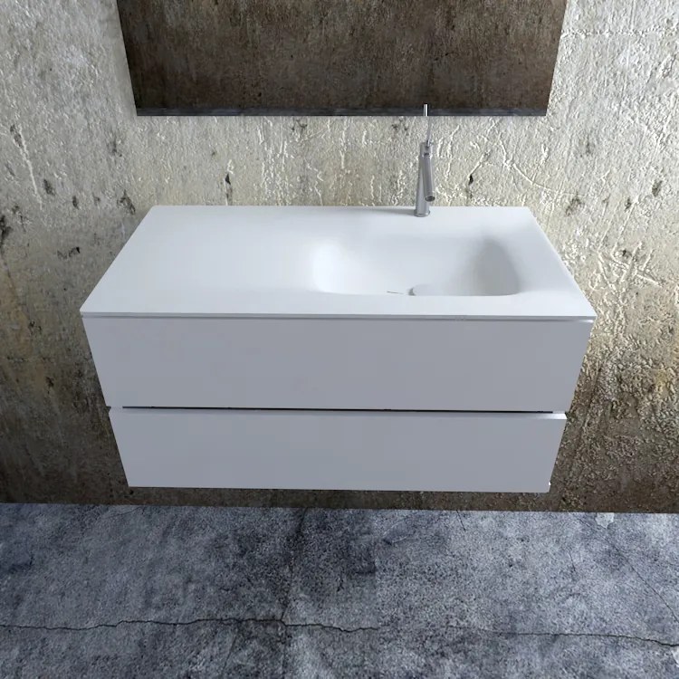 Zaro Valencia Solid Surface badmeubel 100cm mat wit 1 kraangat spoelbak rechts