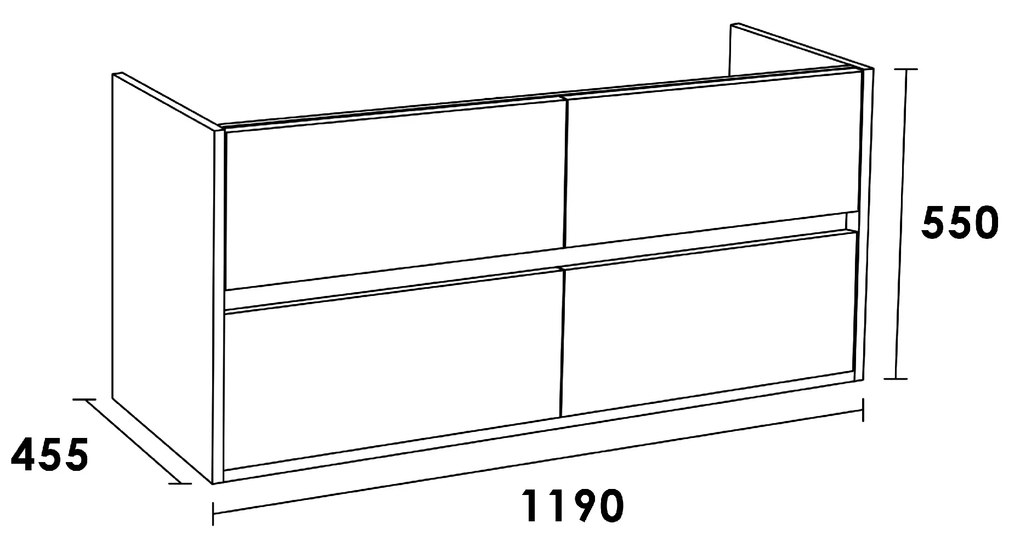 Sanituba NEXXT onderkast voor dubbele wasbak met vier lades 120cm legno calore