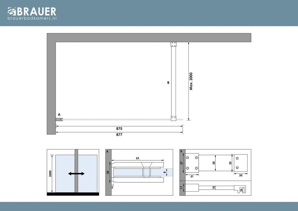 Brauer Void profielloze inloopdouche 90cm RVS geborsteld PVD