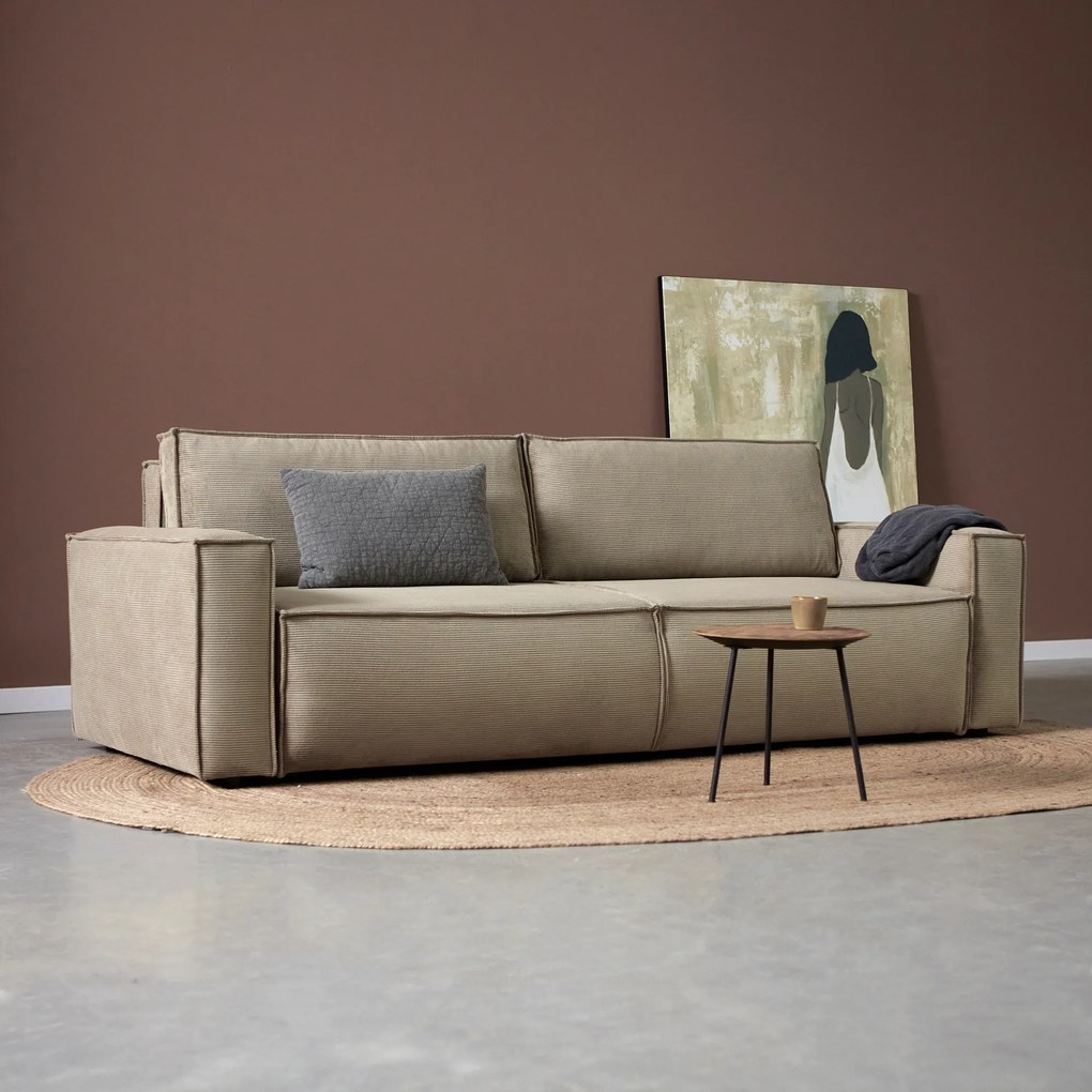 Tweepersoons Slaapbank Ribstof Beige