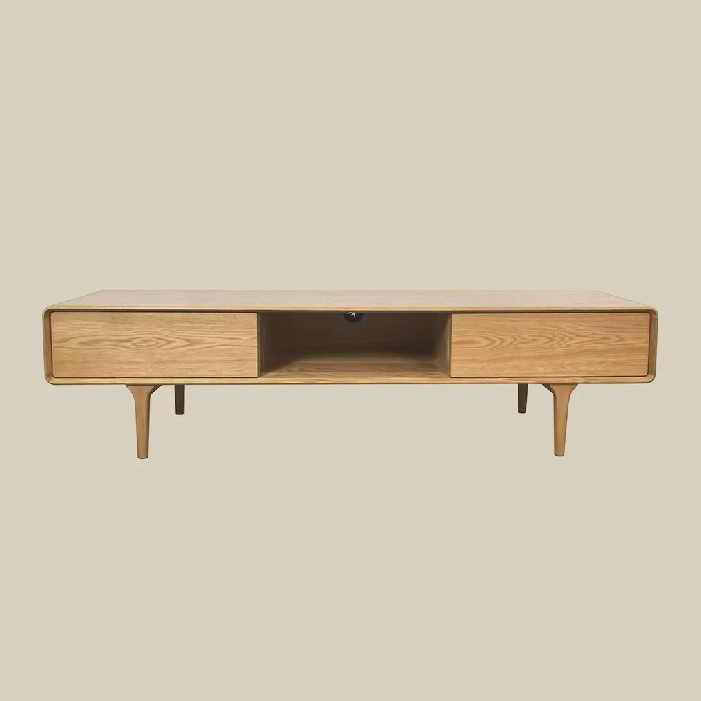 Eiken Tv-meubel Met Ronde Hoeken - 180x45x45cm.