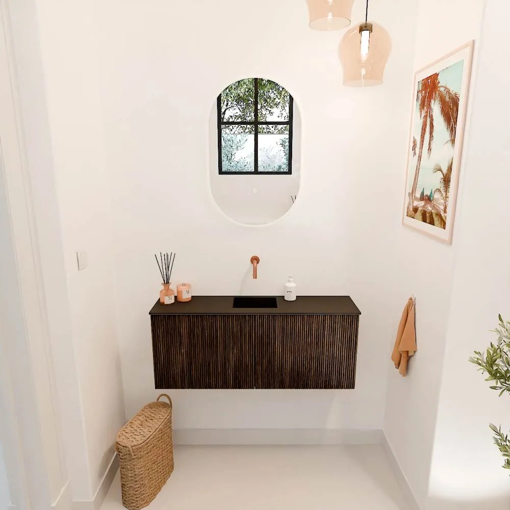 Mondiaz Joya 100cm toiletmeubel walnut met wastafel faye midden zonder kraangat urban