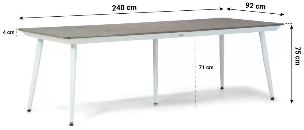 Tuinset 6 personen 240 cm Aluminium/Kunststof /Aluminium/polywood Wit Hartman Sophie