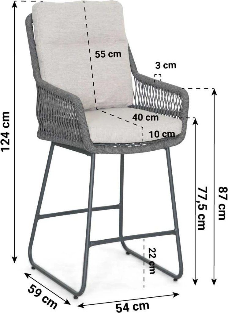 Barset 4 personen 150 cm Rope Grijs Lifestyle Garden Furniture Vicente/Tavano