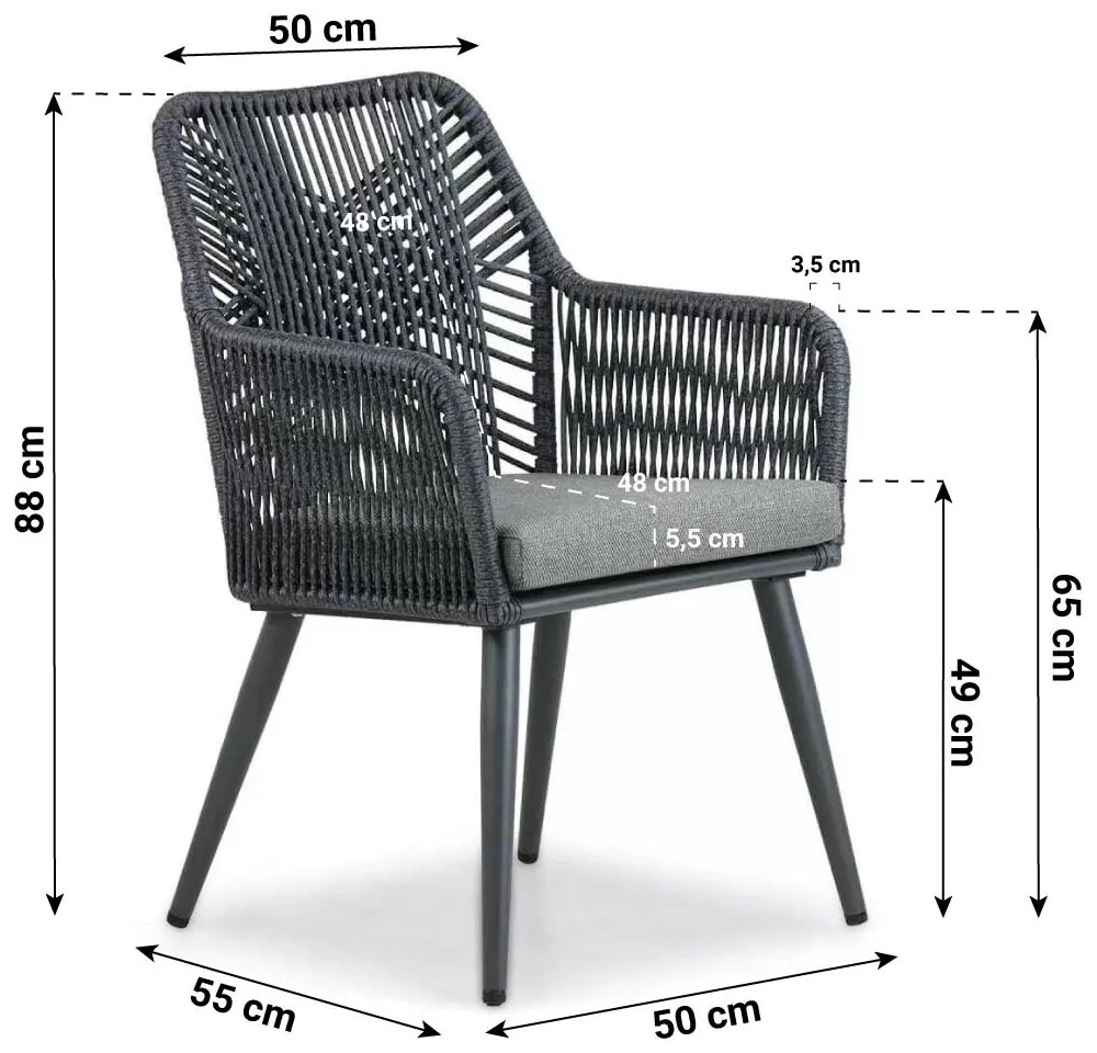 Tuinset 4 personen 180 cm Aluminium/wicker Grijs Coco Vedra/Matale