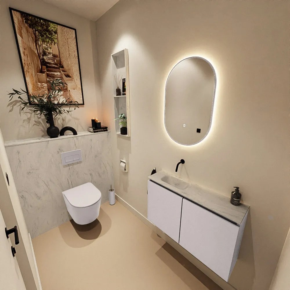 Mondiaz Ture DLux toiletmeubel 80cm cale met wastafel opalo links zonder kraangat