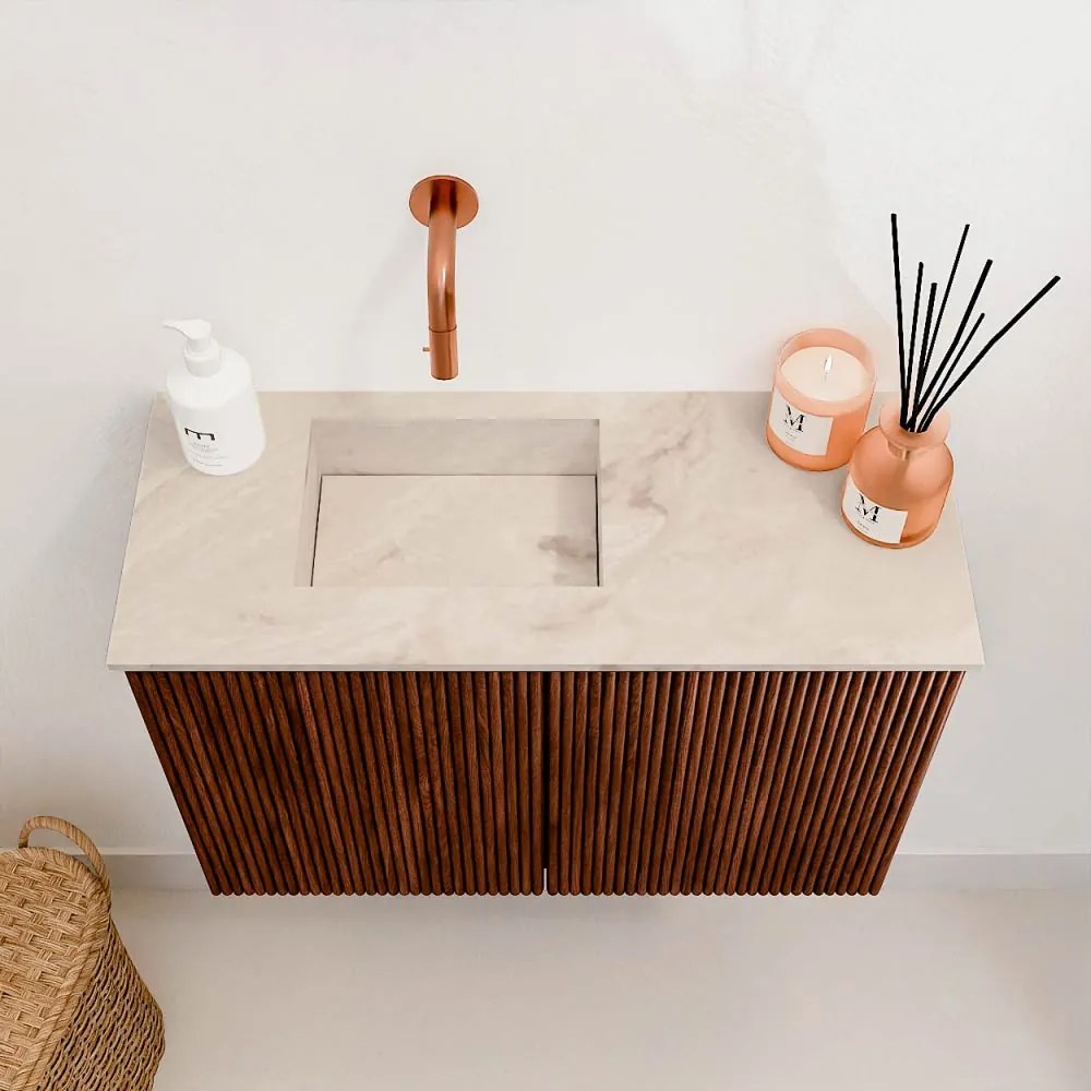 Mondiaz Joya DLux 60cm toiletmeubel ruby met wastafel faye links zonder kraangat frappe