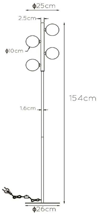 Lucide Tycho staande lamp 154cm 4x G9 zwart mat