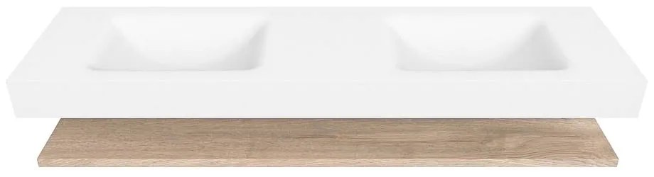 Zaro Alan badmeubel 170cm met planchet washed oak en vrijhangende wastafel cloud dubbel 2 kraangaten talc
