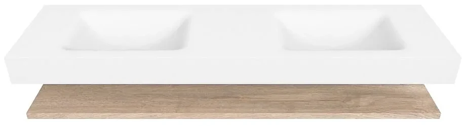 Zaro Alan badmeubel 170cm met planchet washed oak en vrijhangende wastafel cloud dubbel 2 kraangaten talc