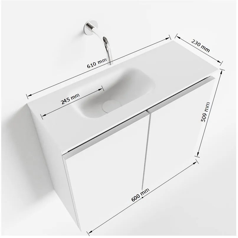 Mondiaz Ture 60cm toiletmeubel linen met wastafel talc links 1 kraangat