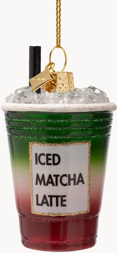 Mondgeblazen kerstornament Strawberry Iced Matcha