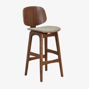 Hoge Kruk Van Hout En Bekleed Canada Donker Hout & ↑65 Cm & Mokka Bruine Stof - Sklum