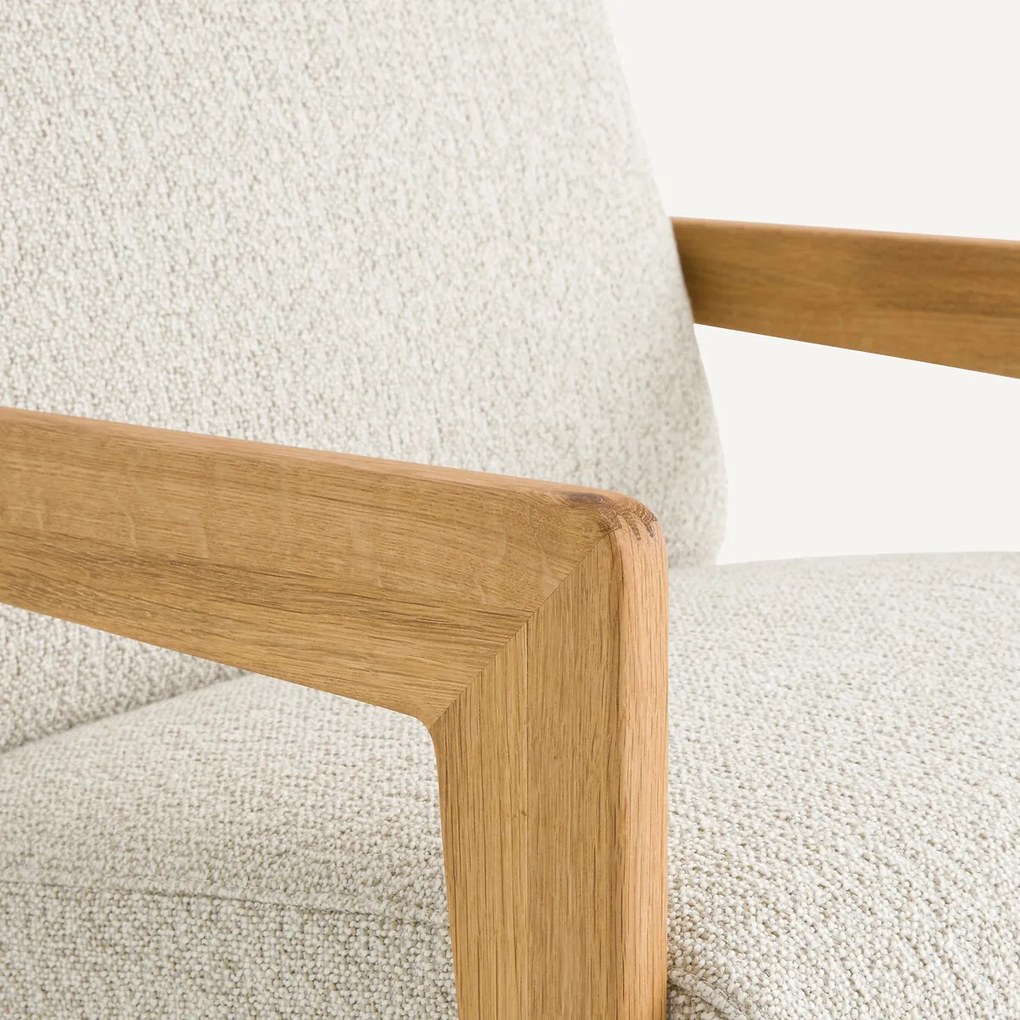 Fauteuil in massief eik in bouclé stof, Izag