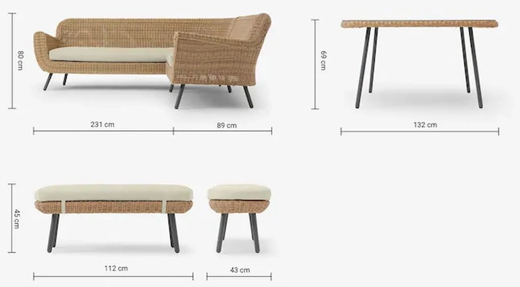 The Outsider Hoek Lounge Diningset - Jonah - Wicker - Naturel - The Outsider