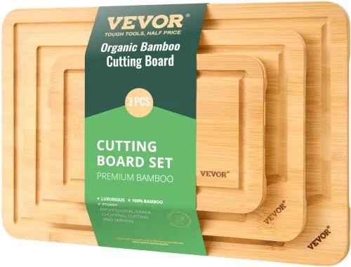 VEVOR Snijplank Keukenplank Serveerplank 3-delig met voedselveilige olie- en sapgroef, duurzame snijplank met geïntegreerde handgreep, geschikt voor het presenteren, snijden en serveren