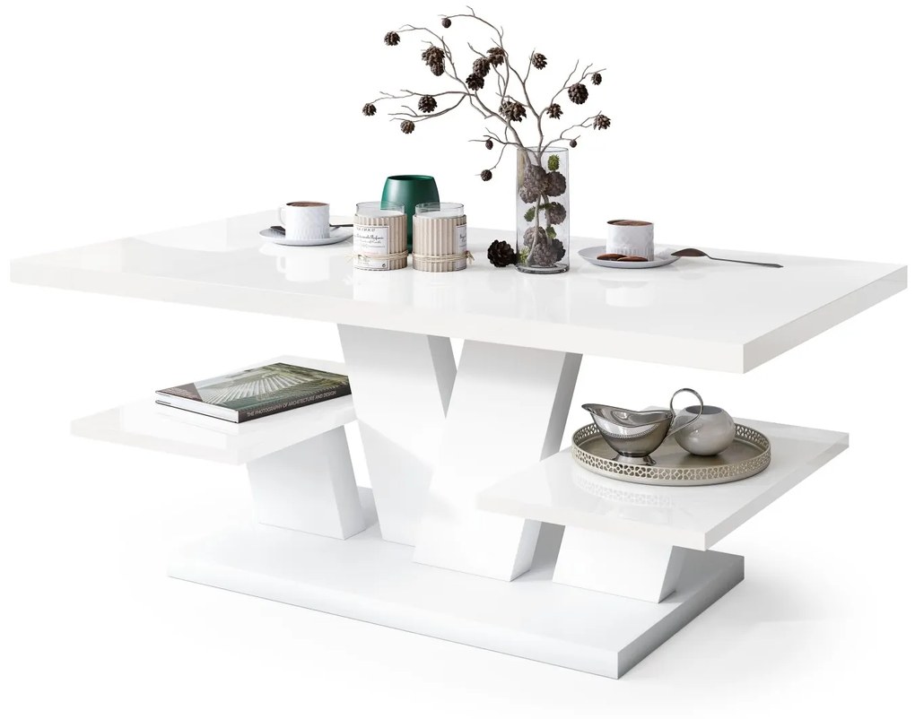 VIVA Wit glans/Wit mat - MODERNE KOFFIE TAFEL MET SCHAPPEN