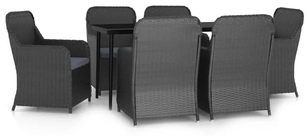 vidaXL 7-delige Tuinset met kussens zwart
