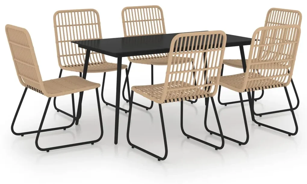 vidaXL 7-delige Tuinset poly rattan en glas