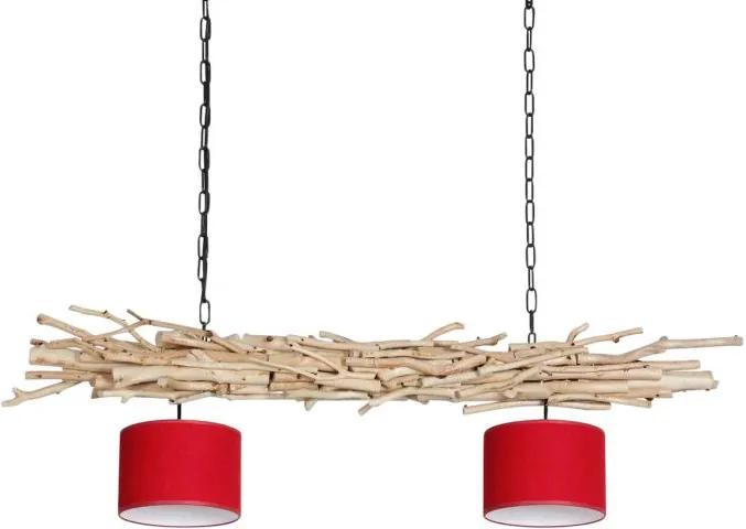 Hanglamp Blank hout met Rode Lampenkapjes